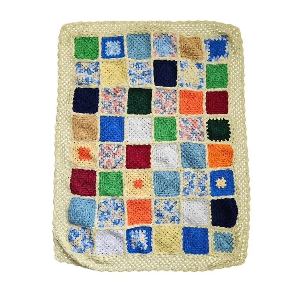 Handmade Crochet Blanket Unisex Large Multicolor Granny‎ Square Patchwork Throw